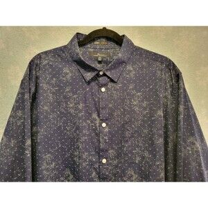 Marc Anthony Men's Luxury Slim Fit Button Up XXL Long Sleeve Shirt Navy Distress